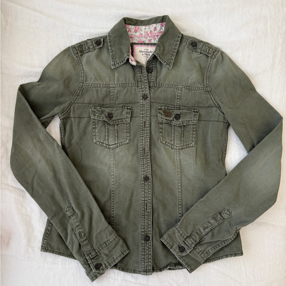 Vintage Y2K Abercrombie & Fitch Olive Green Military-Style Top